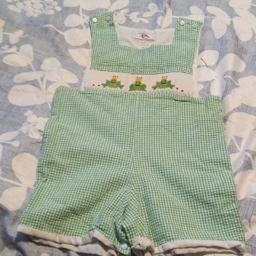 Green Gingham Kids Overalls